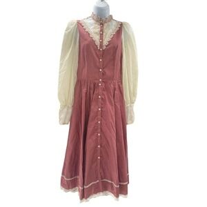 Vtg Gunne Sax Scott McClintock Size 10 Striped Long Sleeve Midi Prairie Dress